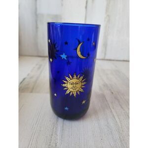 Culver cobalt Libby Celestial blue glass cup drinkware sun stars